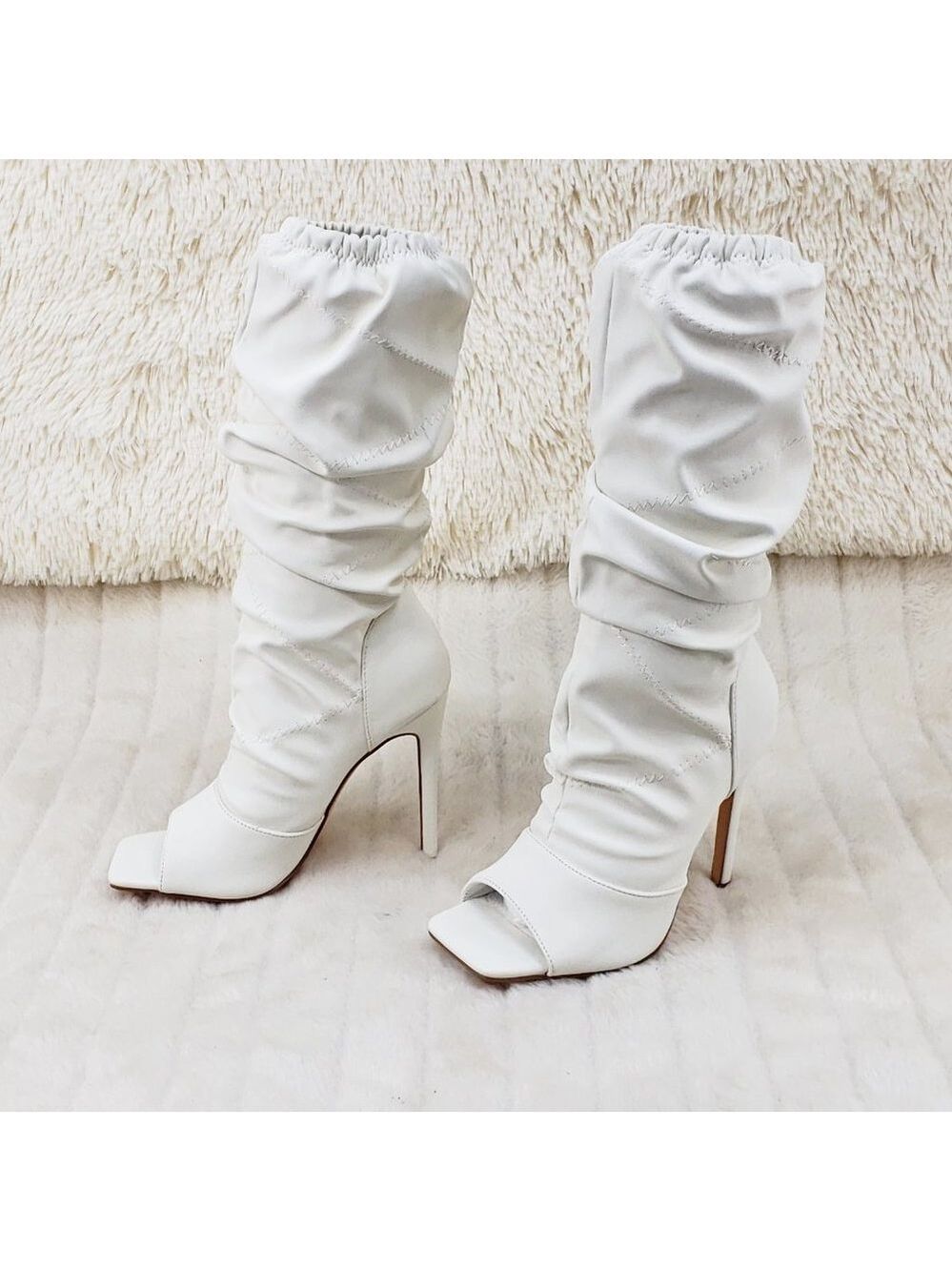 Bone White Square toe Scrunch Slouch Mid Calf Boots Vic Hottest Seller Size 11 - Picture 6 of 11
